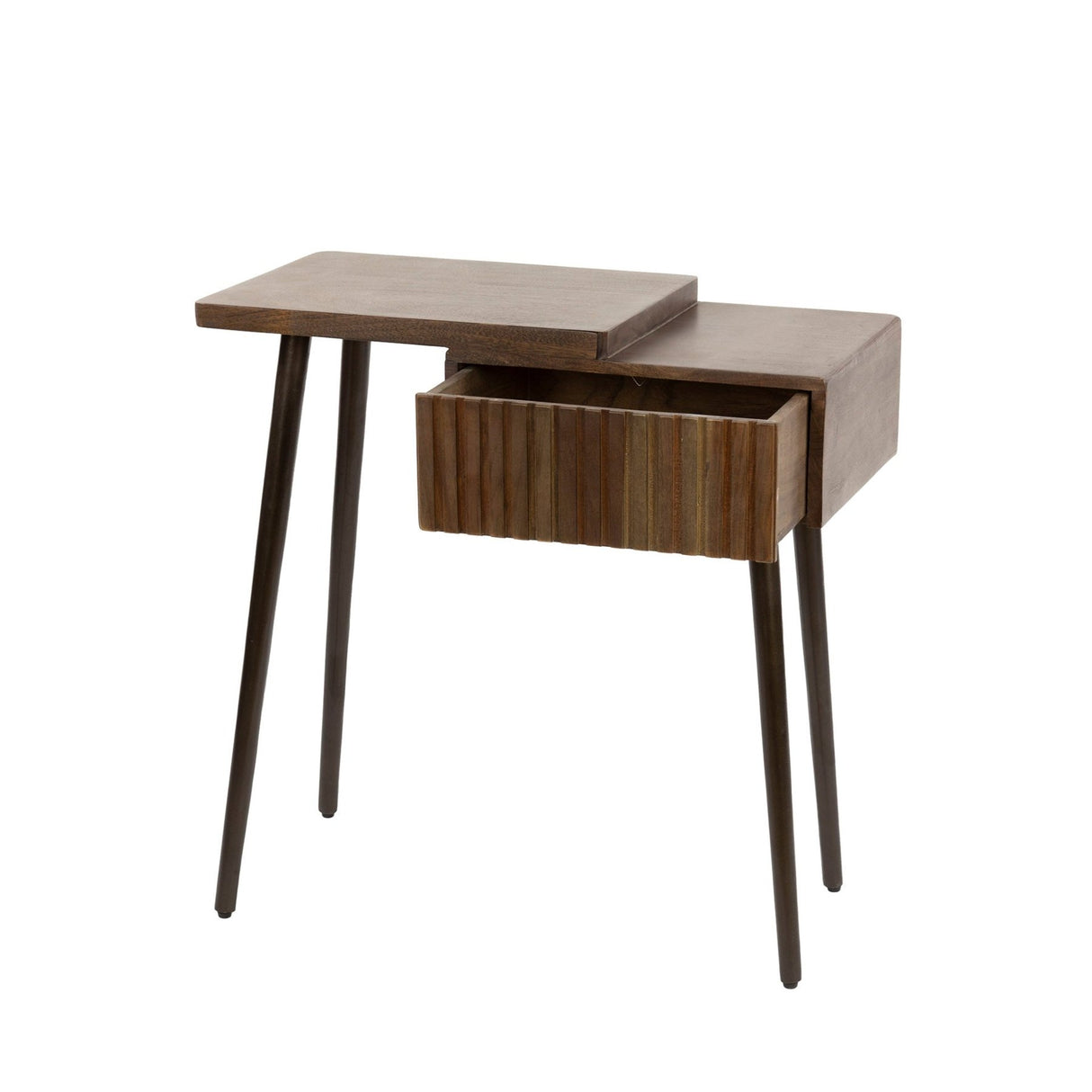 Table de Chevet Gauche Oslo Bois d'Acacia Marron Flotté 1 Tiroir