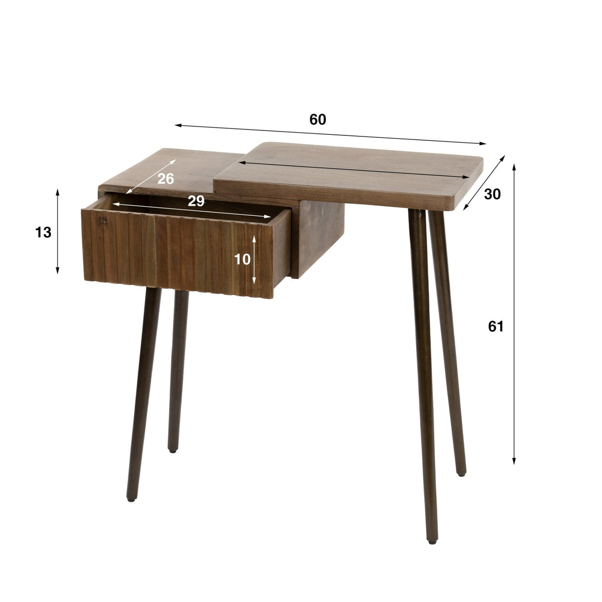 Table de chevet Oslo Droite - Acacia massif Drift Brown (1 tiroir) 