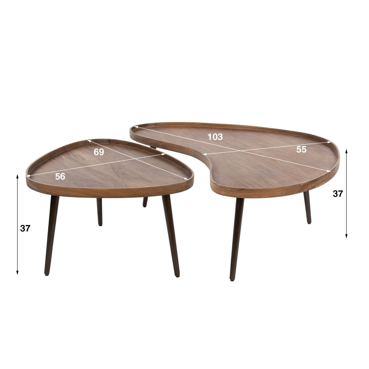 Ensemble de tables basses Kira – Bois d'acacia organique brun (Ensemble de 2) 