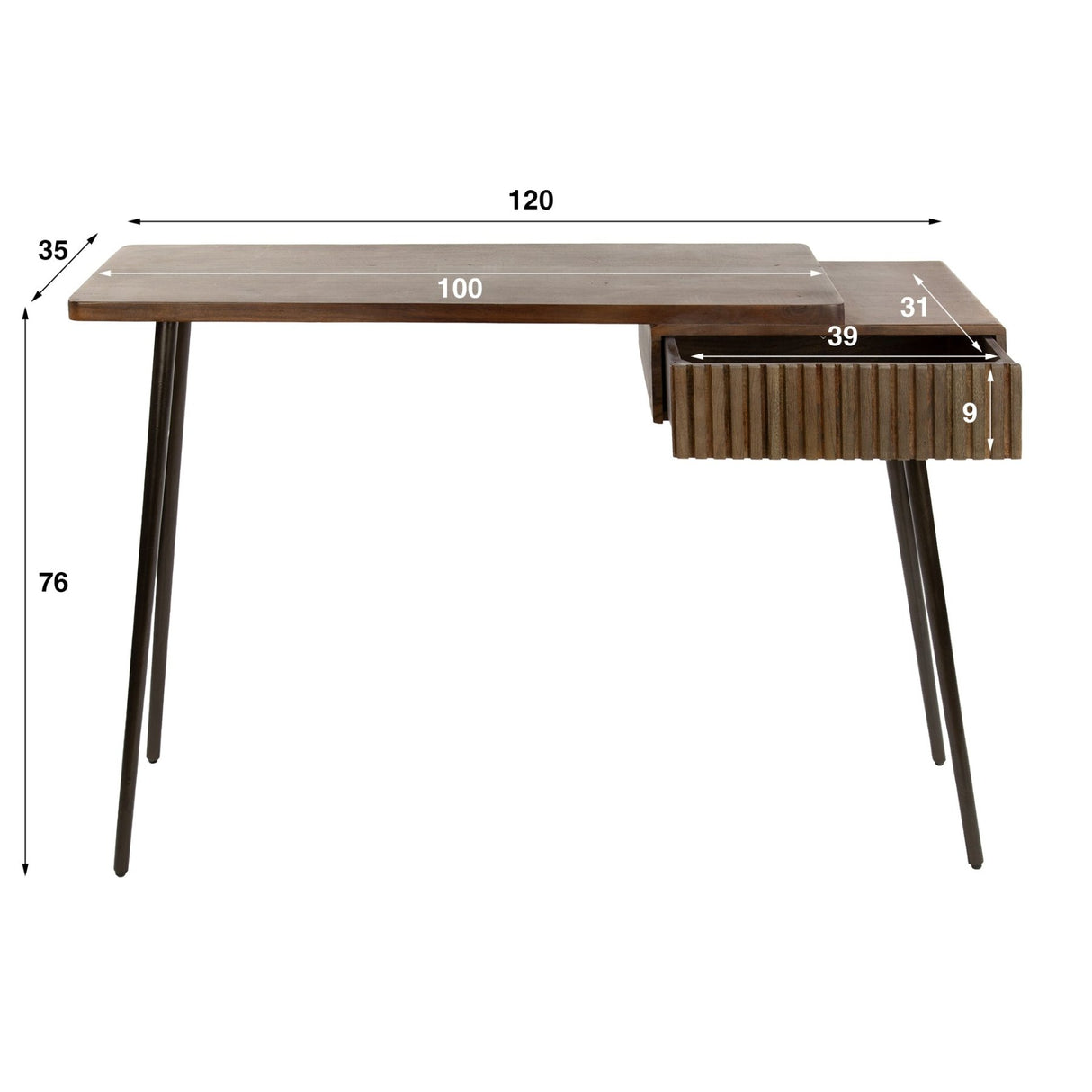 Coiffeuse Elin - Acacia massif Drift Brown 120 cm 