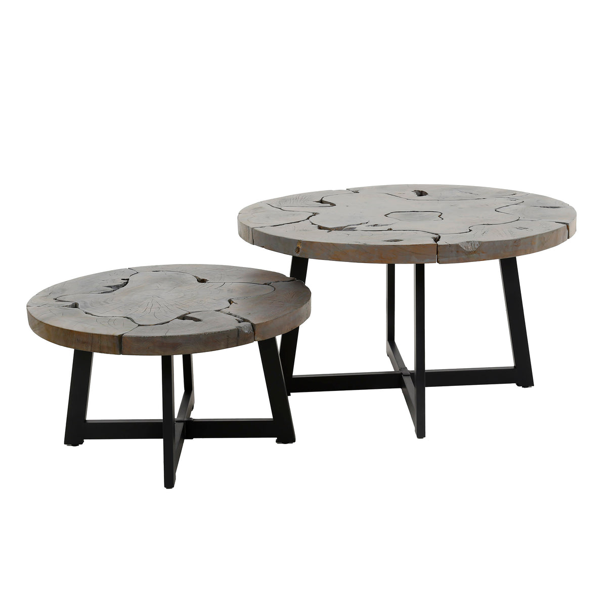 Ensemble table basse ronde Mase bois teck gris