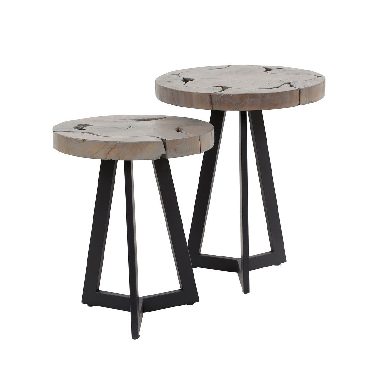 Ensemble de tables d'appoint rondes Mase en bois de teck gris