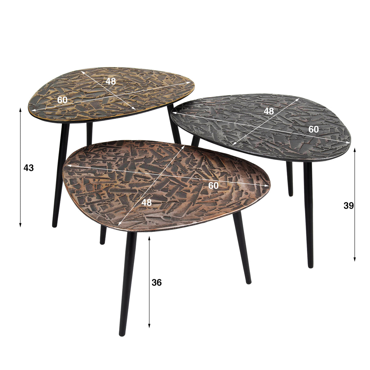 Ensemble de tables basses Marlo 3 Triangle en patine de cuivre 