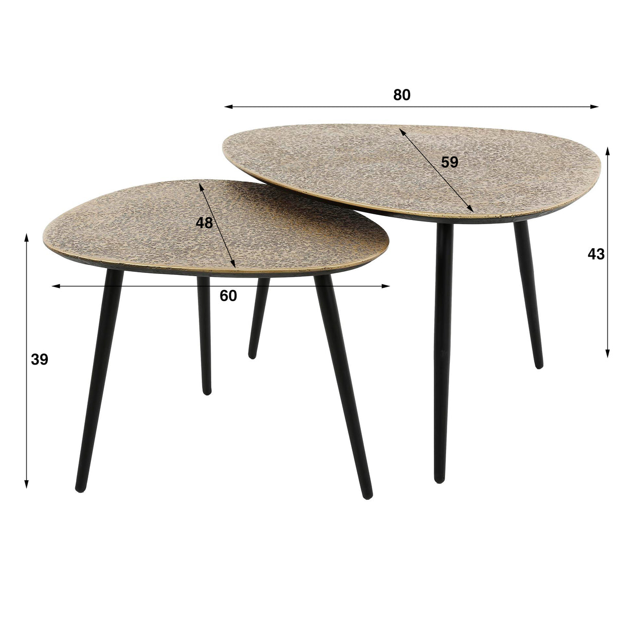 Set de 2 tables basses Betty triangulaires en métal doré