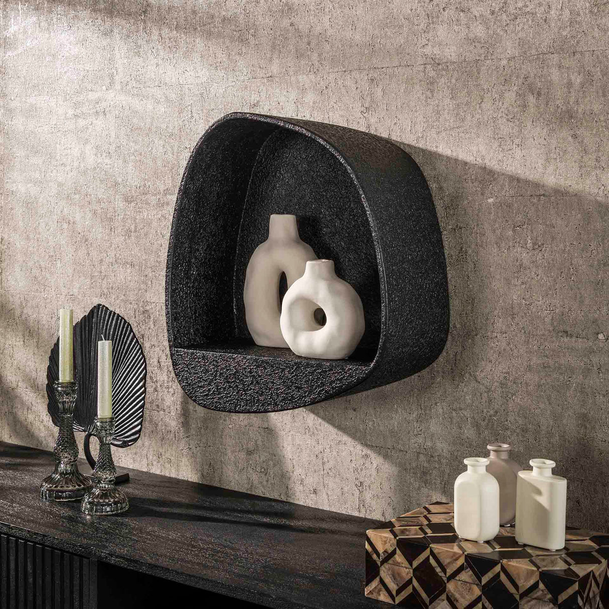 Étagère murale large en métal gris métallique 44x21 cm Aeris 