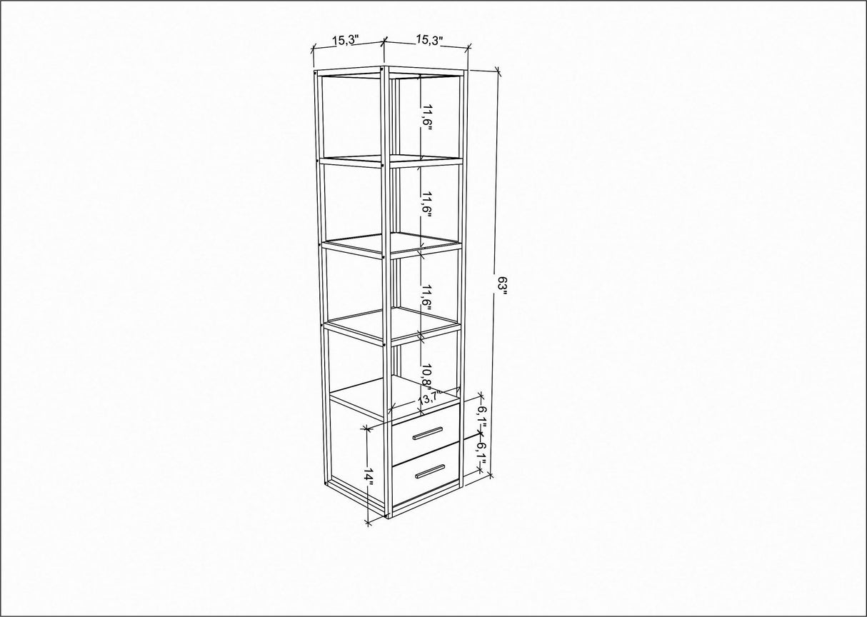 Bibliothèque Robbins blanc Eik Melamine 39x160x39 cm