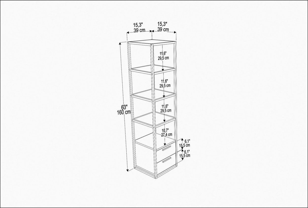 Bibliothèque Robbins blanc blanc anthracite mélamine 39x160x39 cm