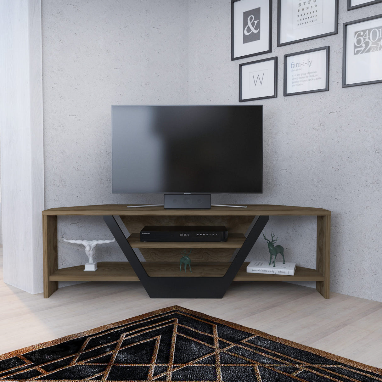 Sares tv-meubel eikenlook zwart 120 cm Oud eikenlook, zwart Melamine gecoat houtcomposiet