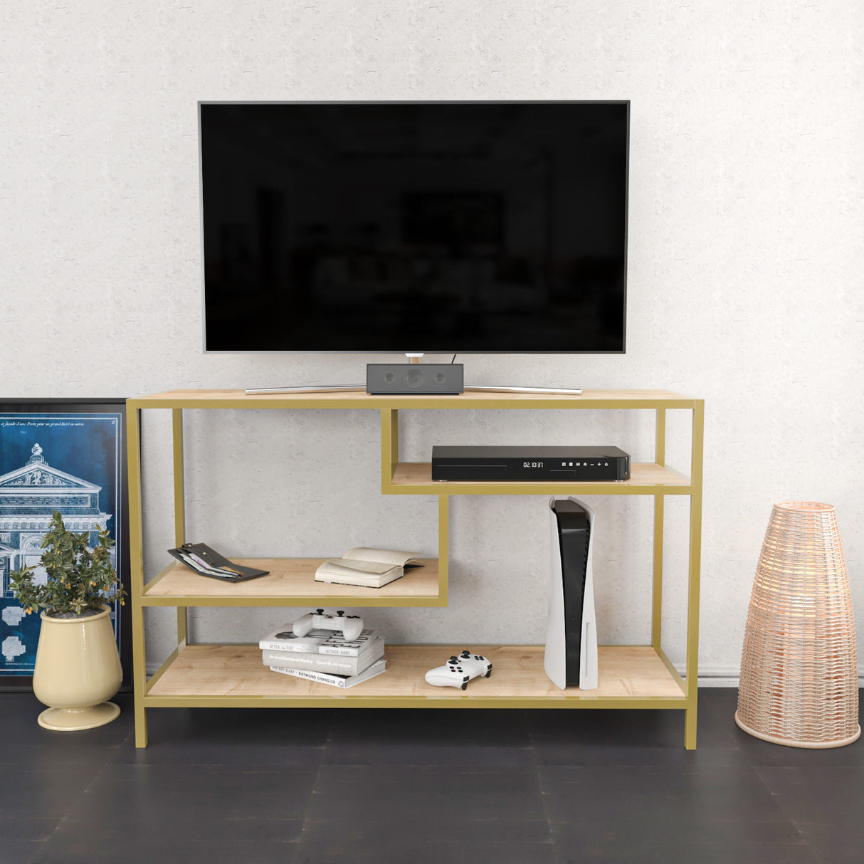 Meubles de télévision Robbins Gold Oak Mélamine 120x75x39 cm