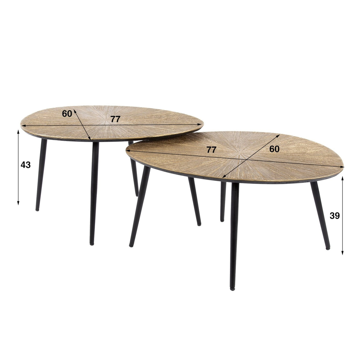 Ensemble de tables basses Arno, 2 pièces, de 77 à 80, or antique organique 