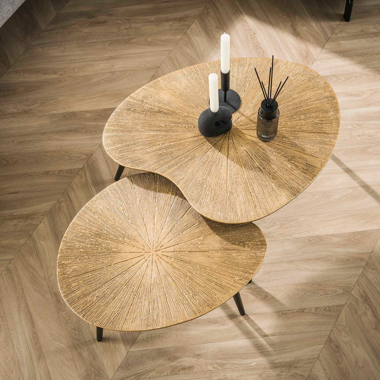 Ensemble de tables basses Nier – Métal Or Antique (2 pièces) 