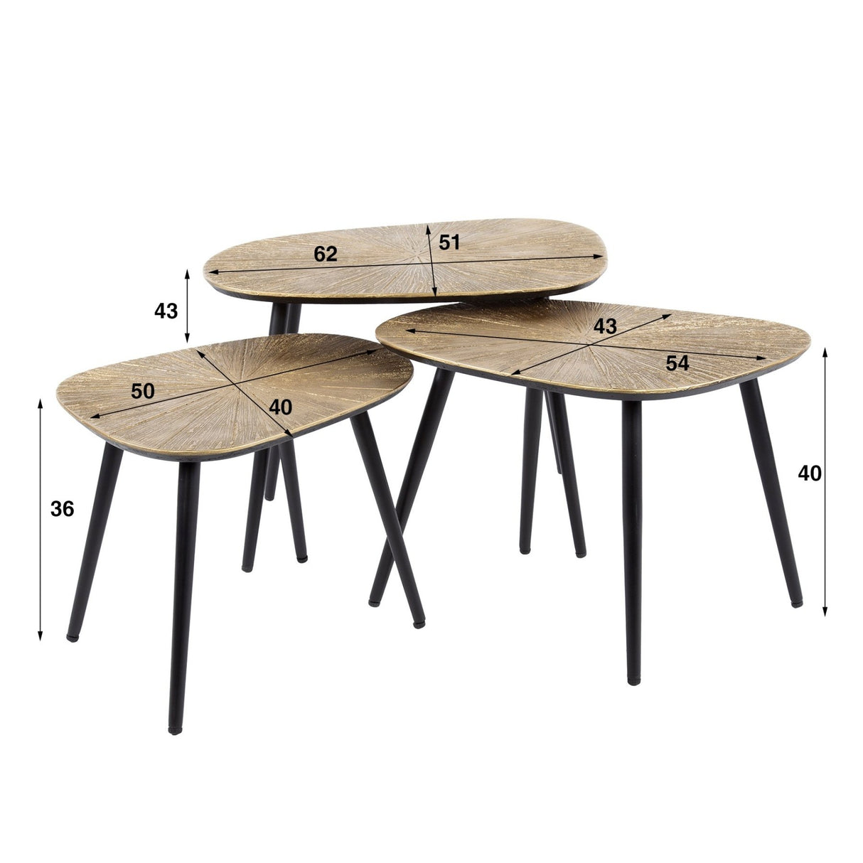 Arno Metal ensemble de 3 tables basses carrées en or antique 
