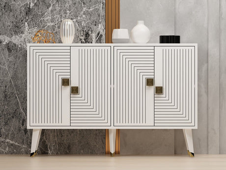 Ahart sidetable wit met goud 120 cm Wit, Goud Gemelamineerd houtcomposiet