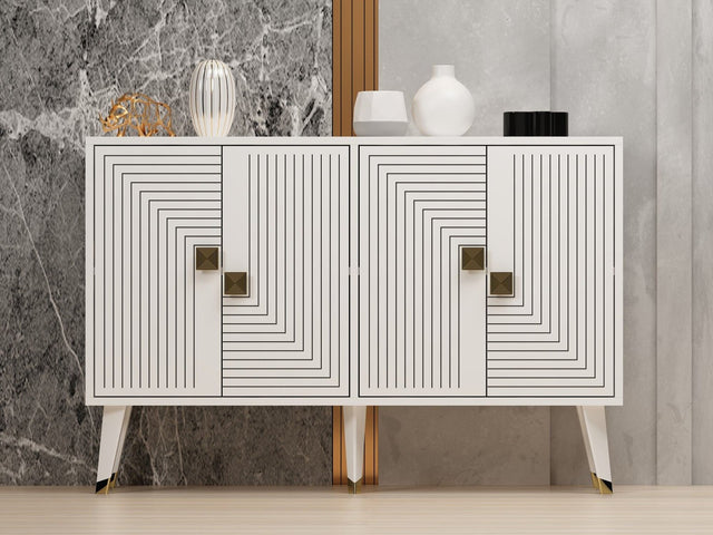 Ahart sidetable wit met goud 120 cm Wit, Goud Gemelamineerd houtcomposiet