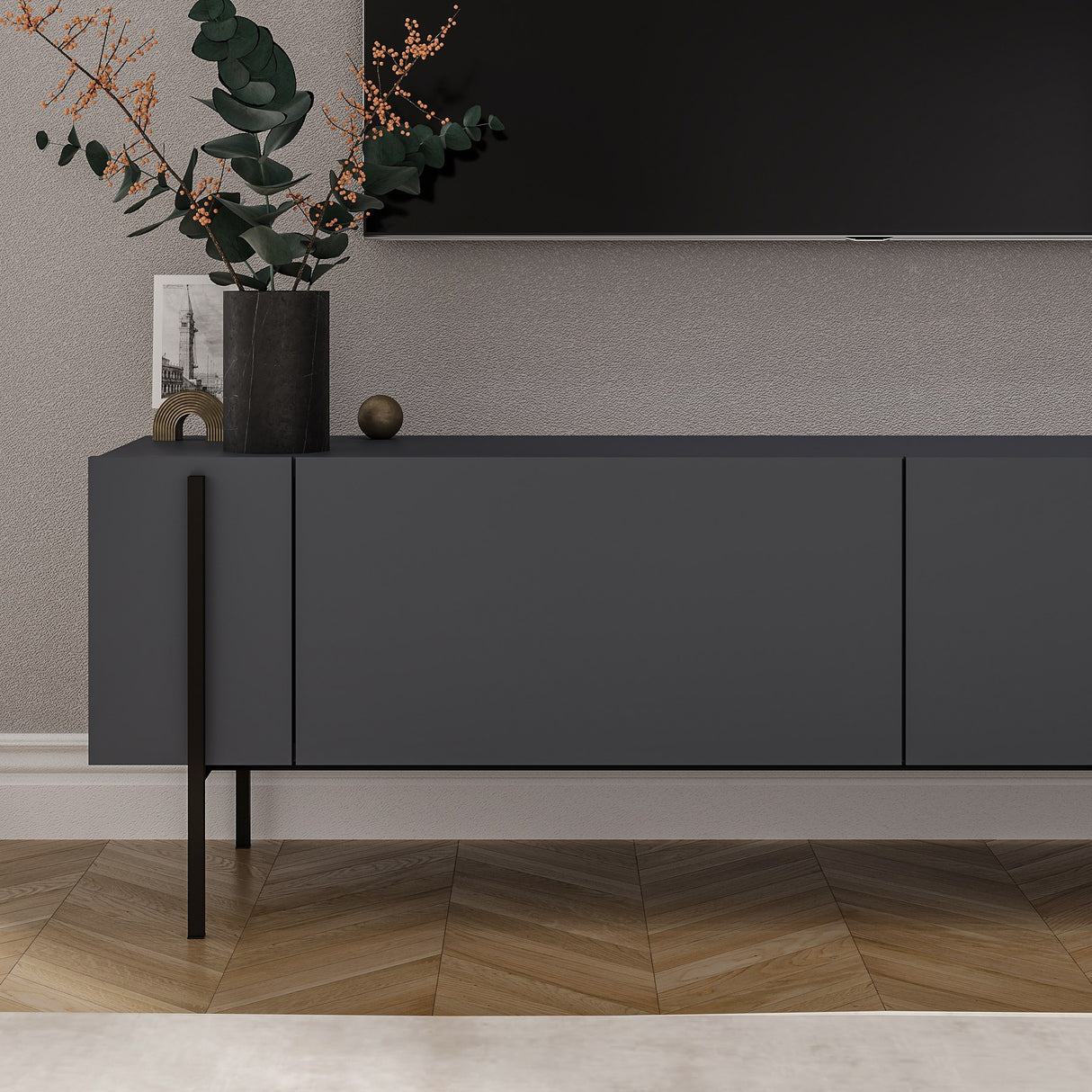 Herman tv-meubel antraciet 160 cm Gemelamineerd houtcomposiet