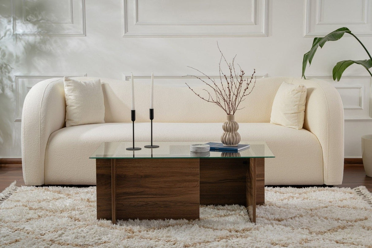 Rechthoekige Moderne Salontafel Vetroni Walnoot Look - Glas - 105x65 cm