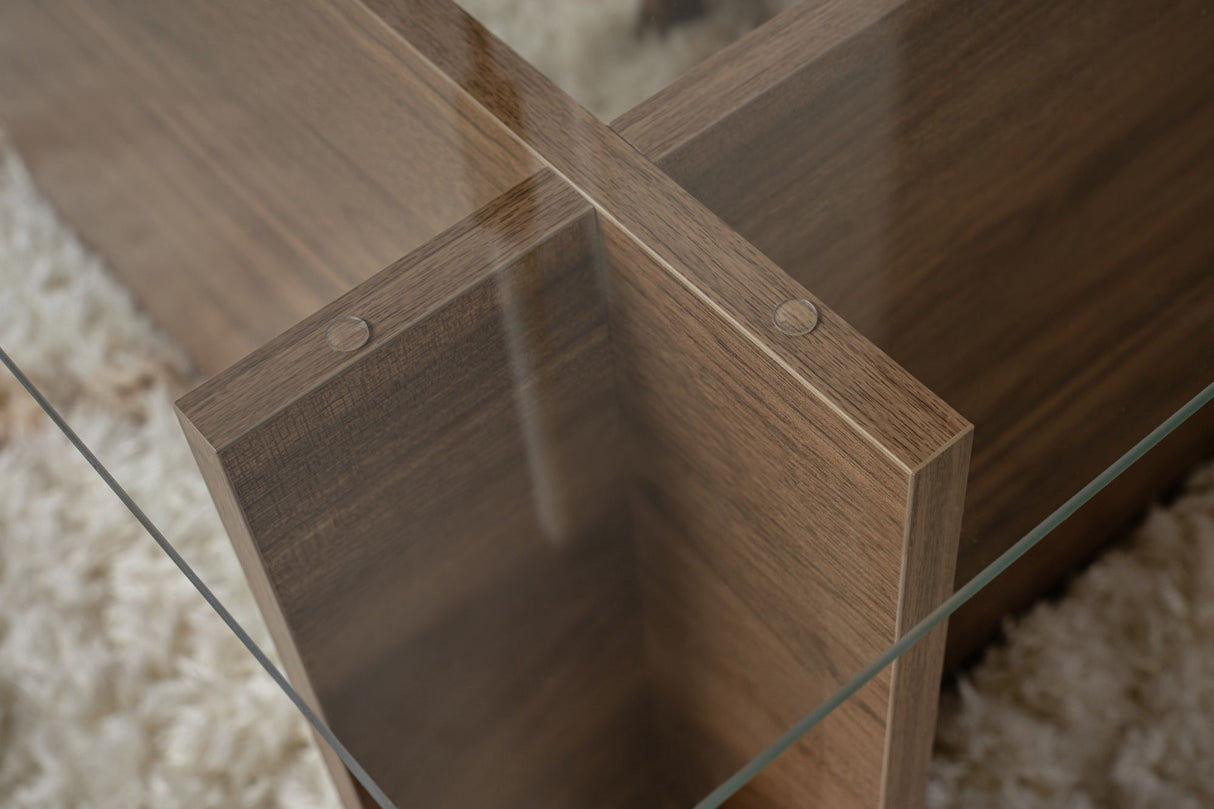 Rechthoekige Moderne Salontafel Vetroni Walnoot Look - Glas - 105x65 cm