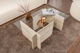Rechthoekige Moderne Salontafel Vetroni Travertin Look - Glas - 105x65 cm