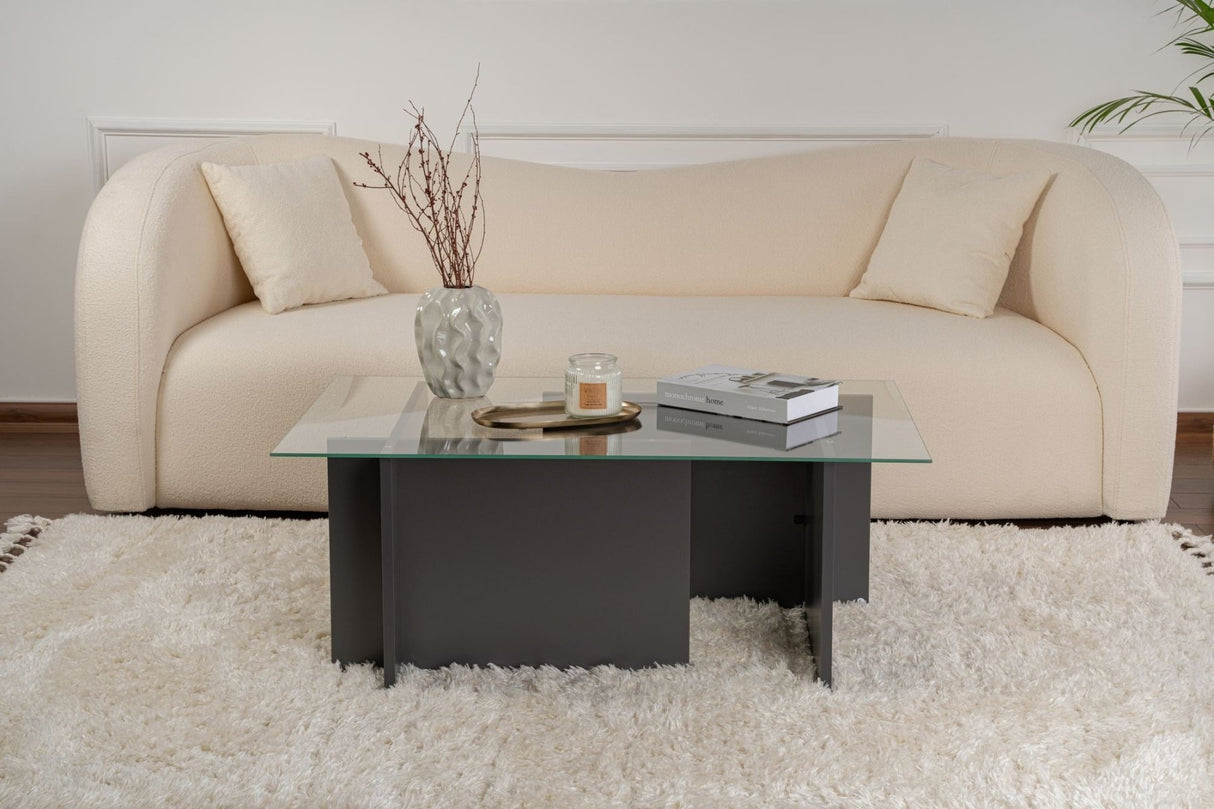 Table basse moderne rectangulaire Vetroni Anthracite - Verre - 105x65 cm 