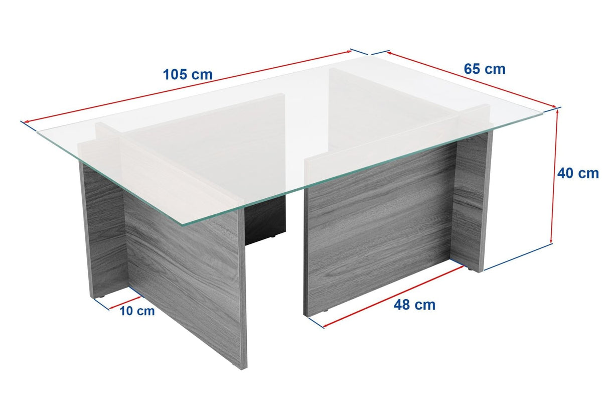 Table basse moderne rectangulaire Vetroni Anthracite - Verre - 105x65 cm 