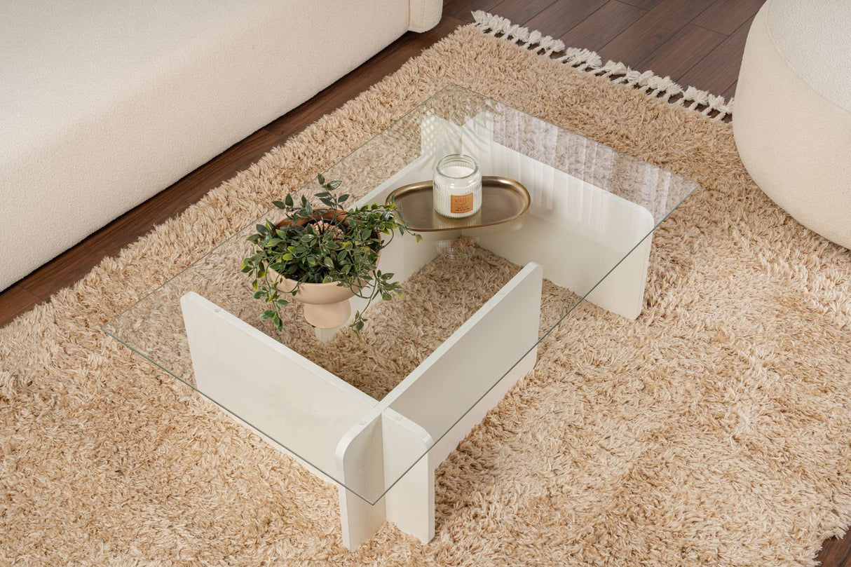 Salontafel Wit Melamine Glas Opal 105x65x30 cm
