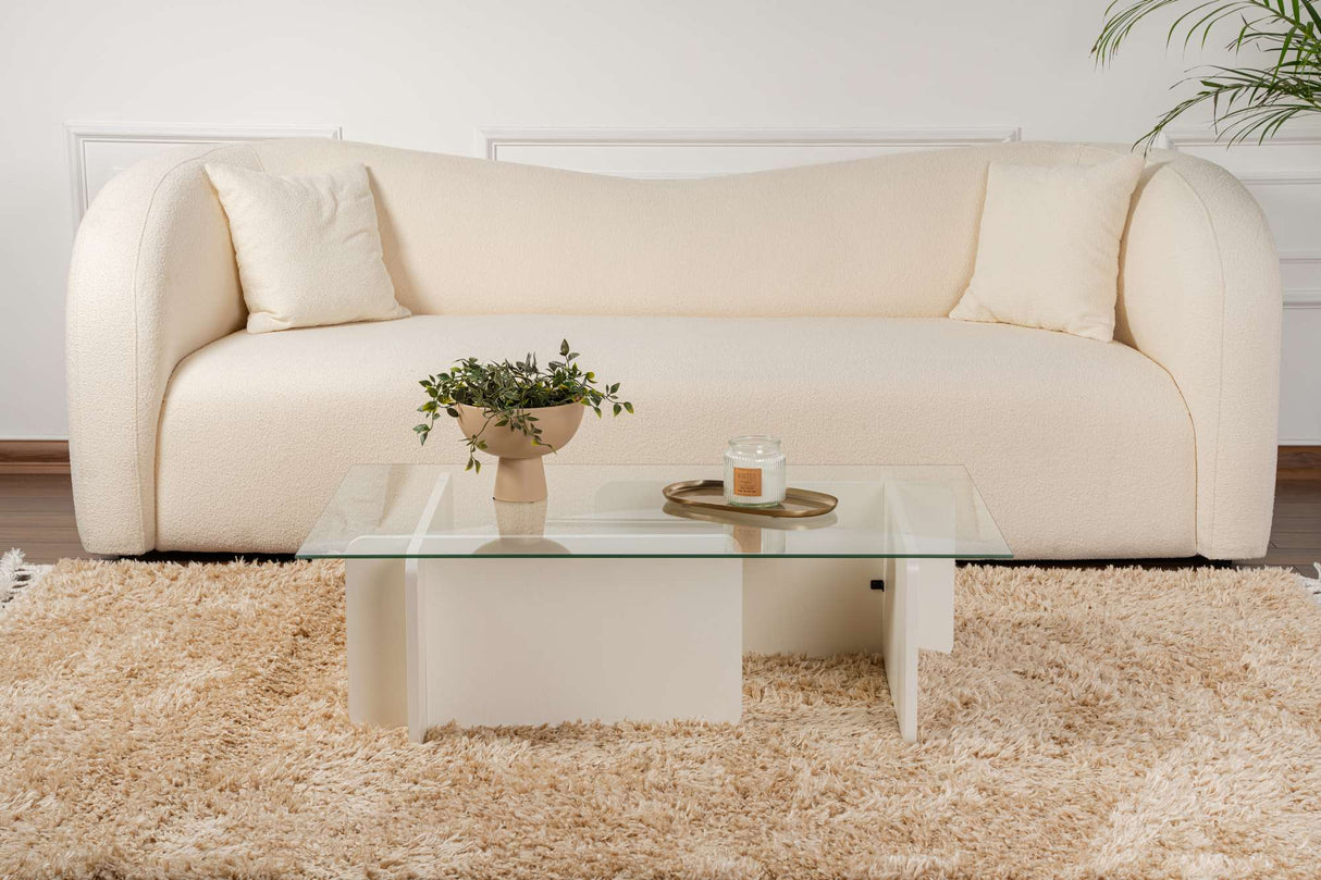 Salontafel Wit Melamine Glas Opal 105x65x30 cm
