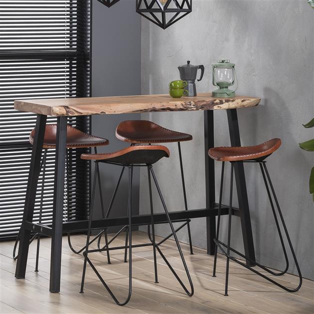 Tabouret de bar en cuir brun Bruce - 67 cm - Sans dossier 