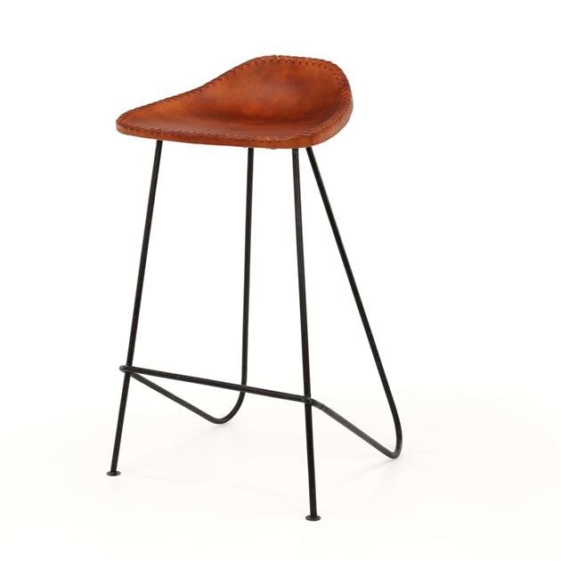 Tabouret de bar en cuir brun Bruce - 67 cm - Sans dossier 