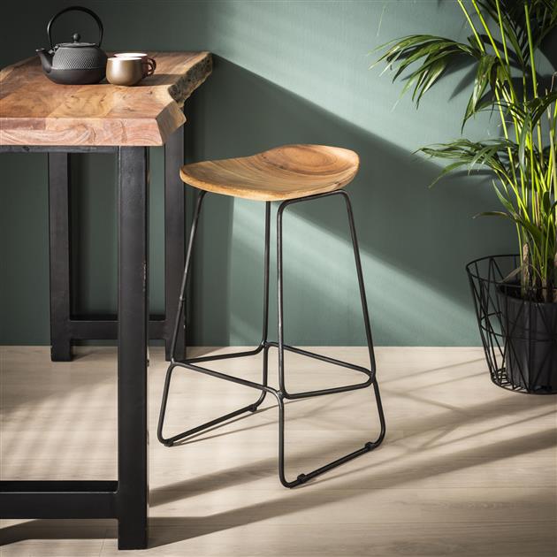 Tabouret de bar industriel en bois d'acacia Elly - Hauteur d'assise 71 cm - Sans dossier 