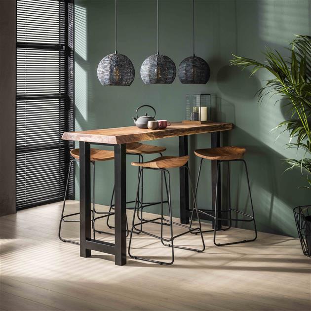 Tabouret de bar industriel en bois d'acacia Elly - Hauteur d'assise 71 cm - Sans dossier 
