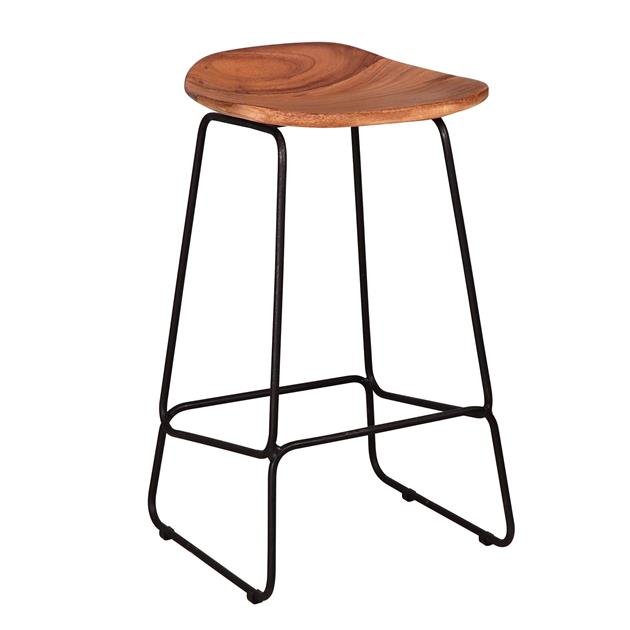 Tabouret de bar industriel en bois d'acacia Elly - Hauteur d'assise 71 cm - Sans dossier 