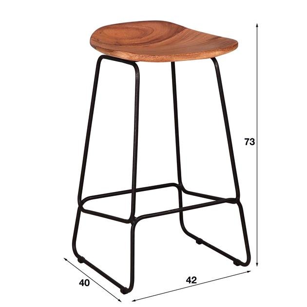 Tabouret de bar industriel en bois d'acacia Elly - Hauteur d'assise 71 cm - Sans dossier 