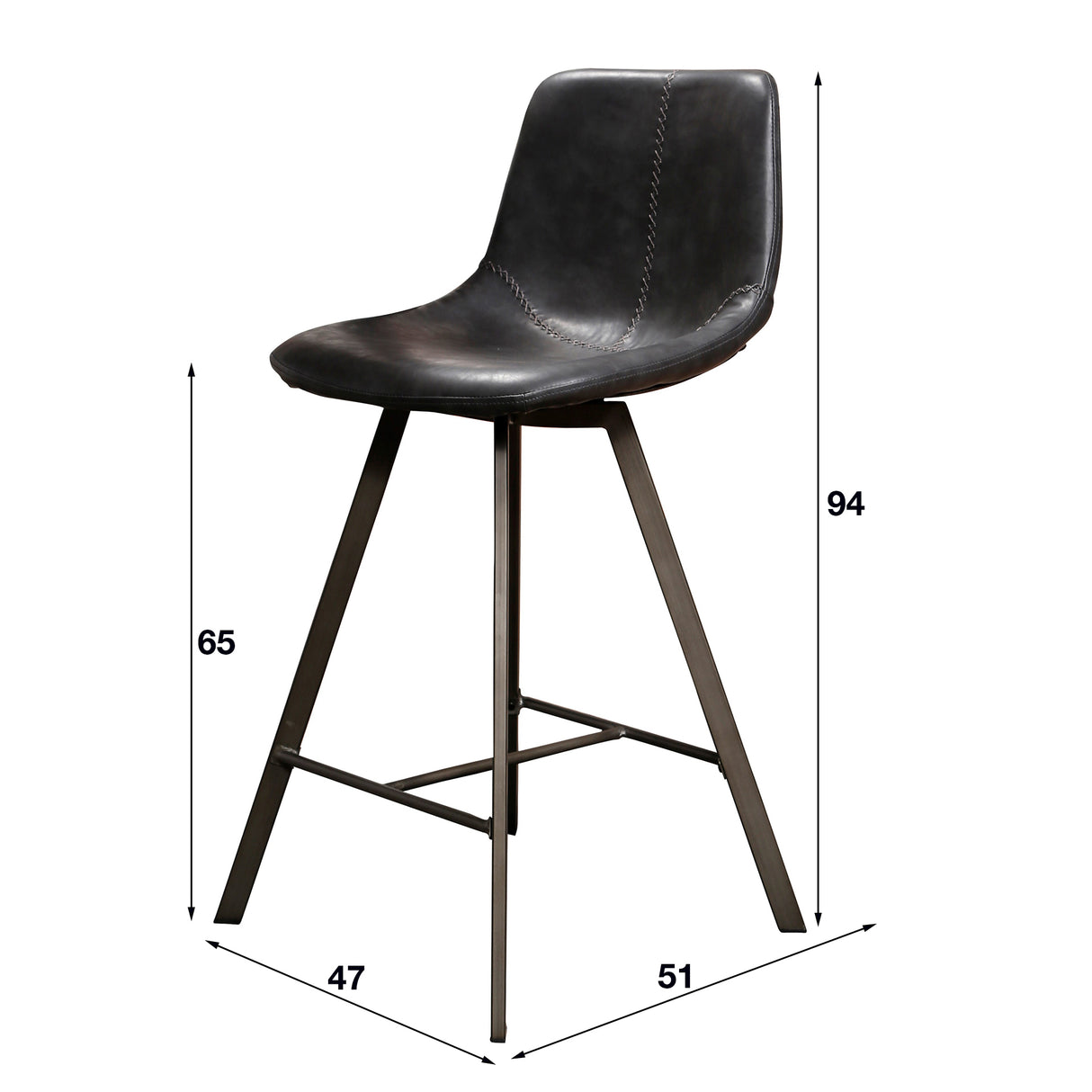 Tabouret de bar Siena Noir Saddle PU Similicuir 