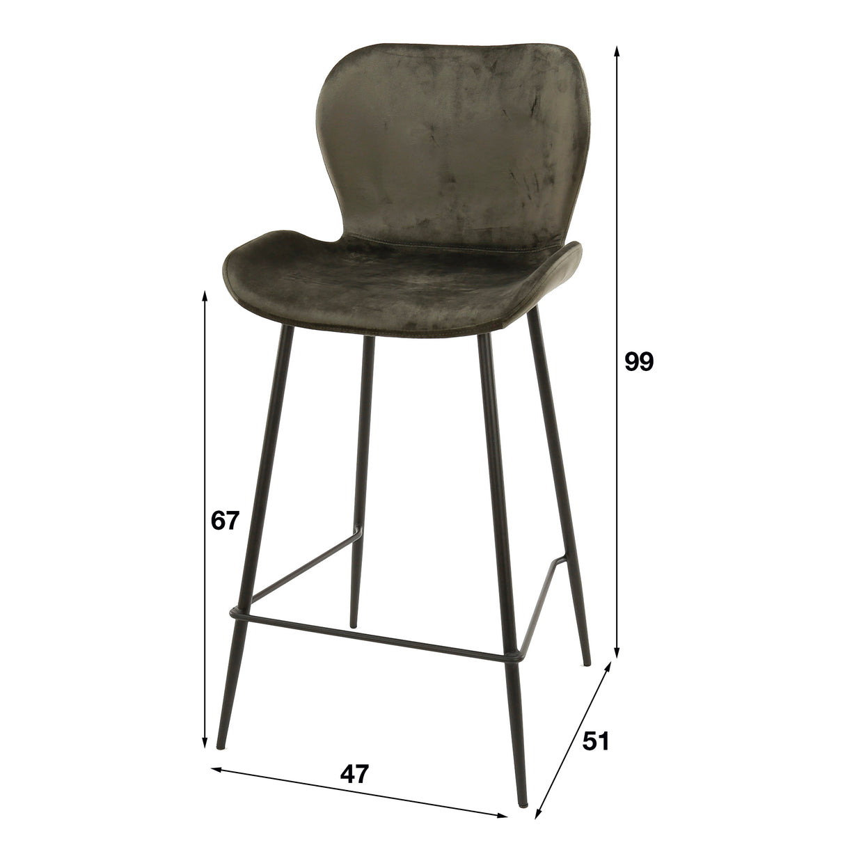 Ensemble de 4 tabourets de bar Argo Velours Anthracite 