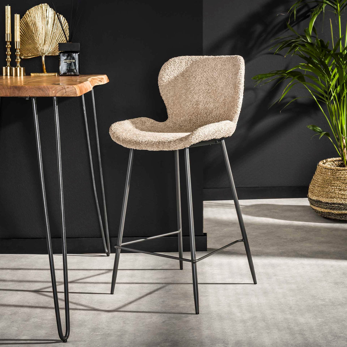 Tabouret de bar moderne Bouclé couleur sable sans accoudoirs Argo 