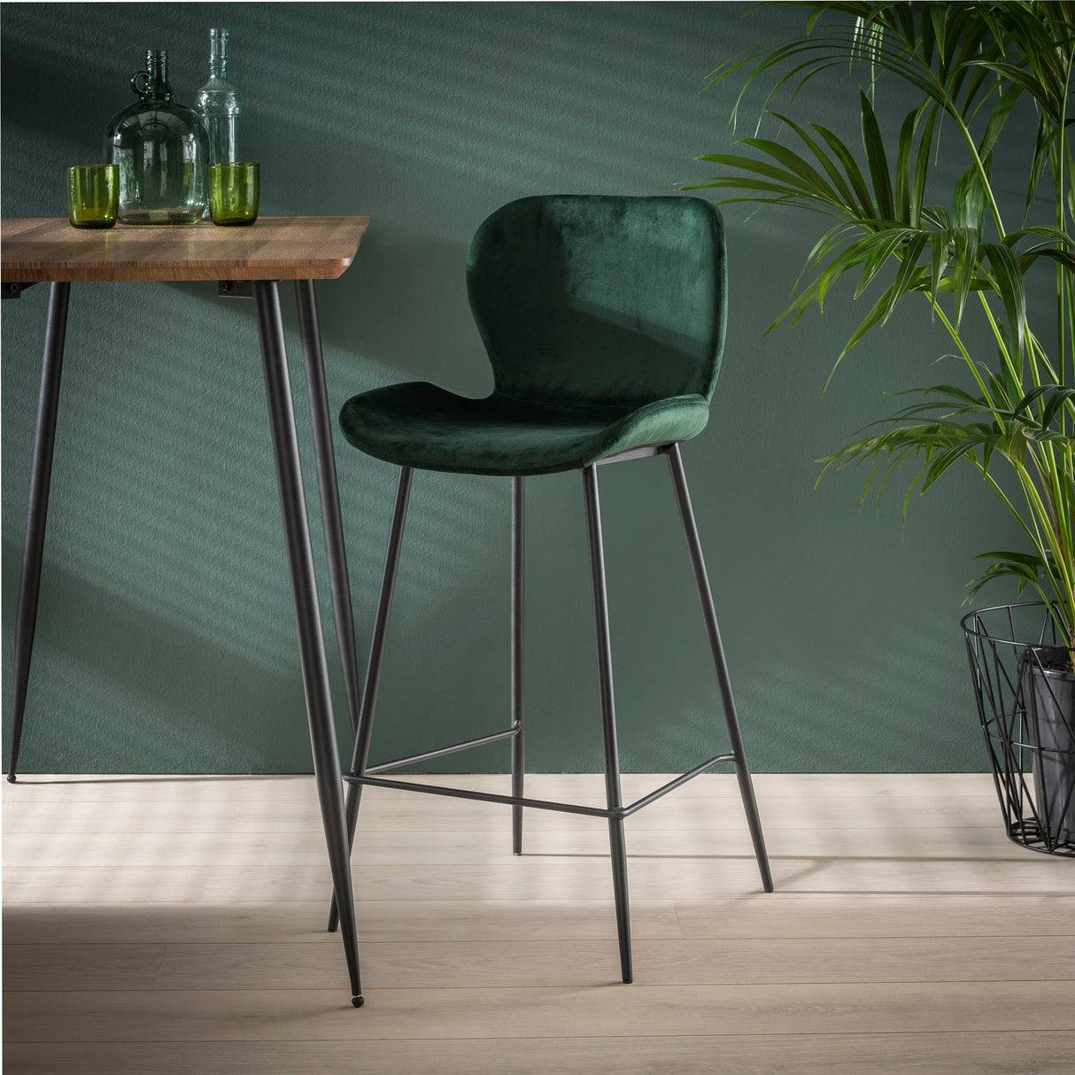 Tabouret de bar moderne en velours vert sans accoudoirs Argo 