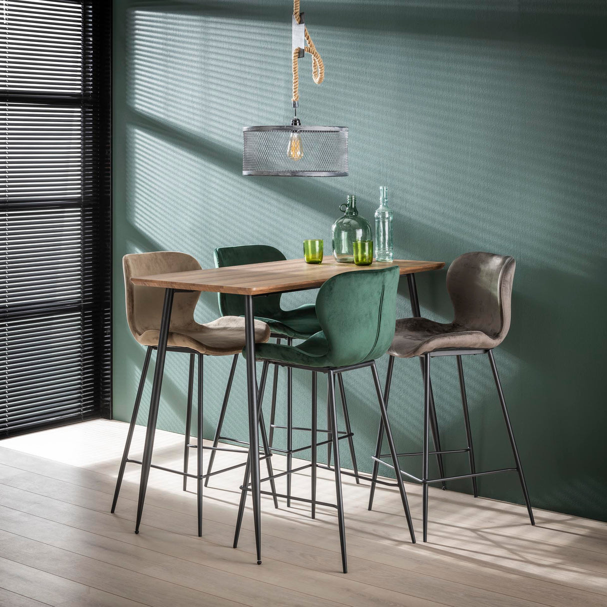 Tabouret de bar moderne en velours vert sans accoudoirs Argo 