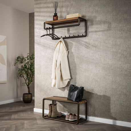Porte manteau Senna tringle et étagère à chapeaux 8 patères Drift marron