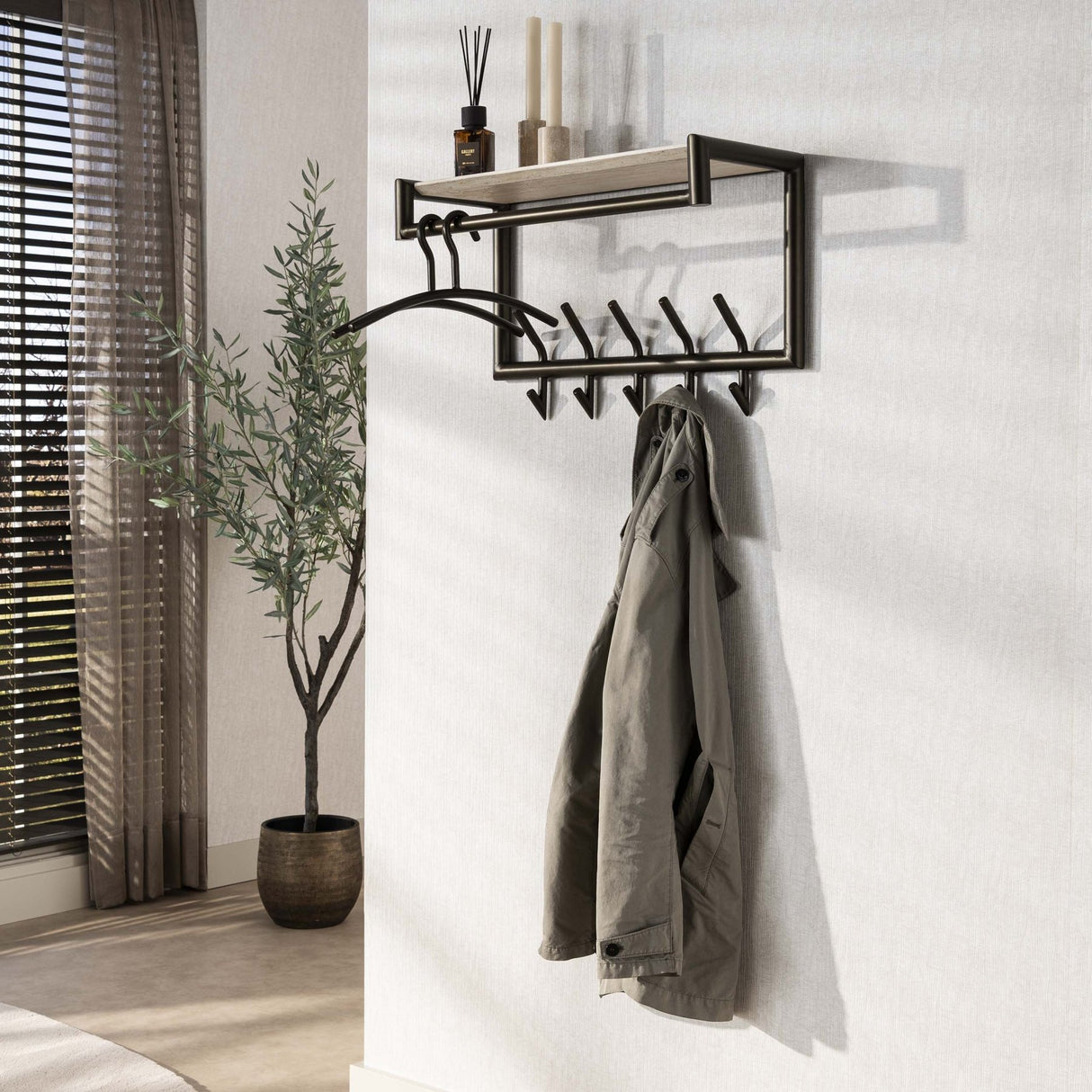 Kapstokken - Wandkapstok Aria 2x5 haken Travertine Melamine Bronskleurig - Dimehouse