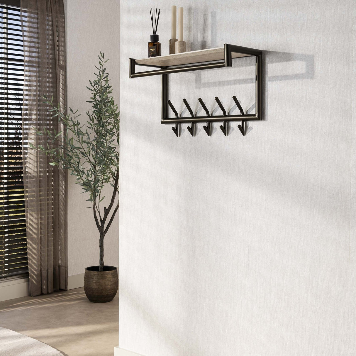 Kapstokken - Wandkapstok Aria 2x5 haken Travertine Melamine Bronskleurig - Dimehouse