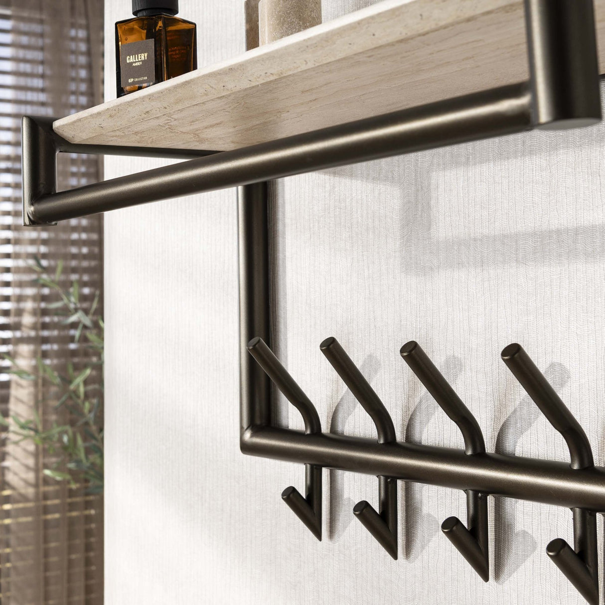 Kapstokken - Wandkapstok Aria 2x5 haken Travertine Melamine Bronskleurig - Dimehouse