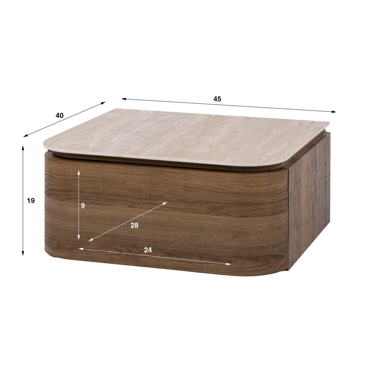 Table de chevet flottante avec 1 tiroir céramique travertin chêne Cady