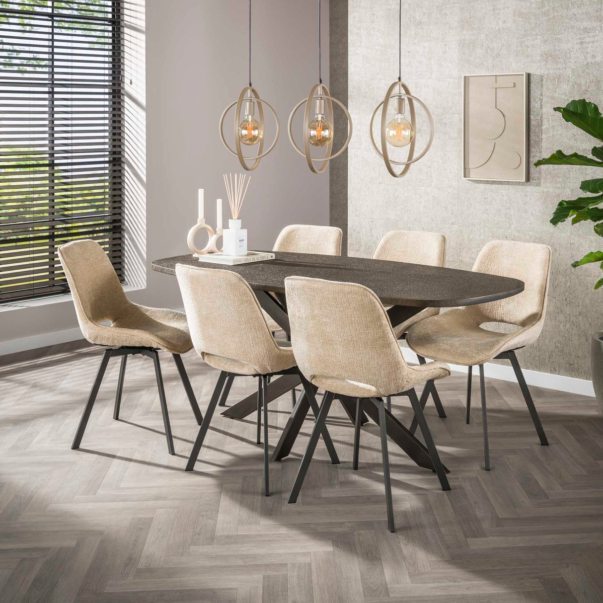 Lot de 4 chaises de salle à manger pivotantes Avero Jaroq sable