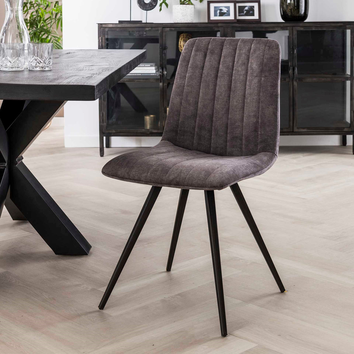 Chaise de salle à manger Sadie Velvet Gris - Sans accoudoirs 