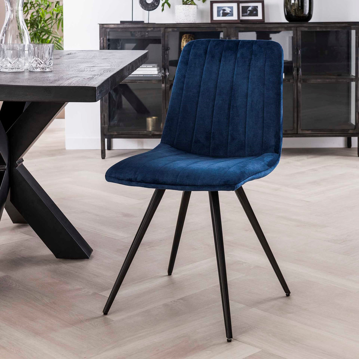 Ensemble de 4 chaises de salle à manger Sadie Velvet Bleu - Sans accoudoirs 
