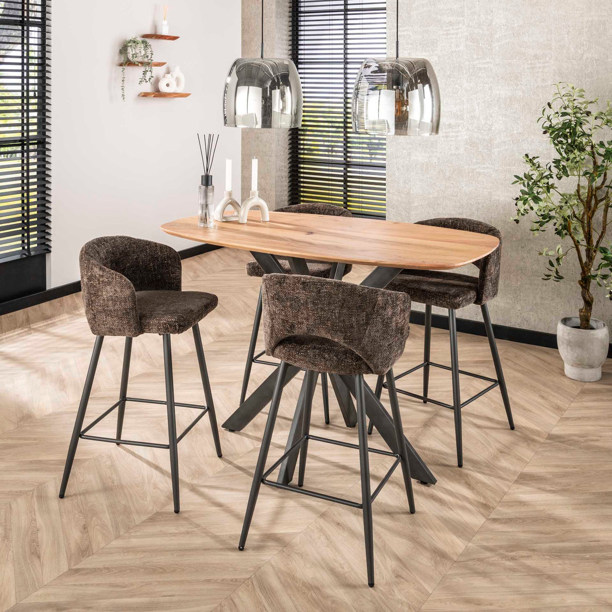 Tabouret de bar moderne brun Alba Tissee Cargo en tissu 