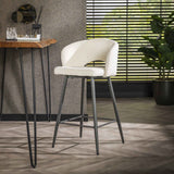 Tabouret de bar moderne blanc Alba en tissu bouclé 