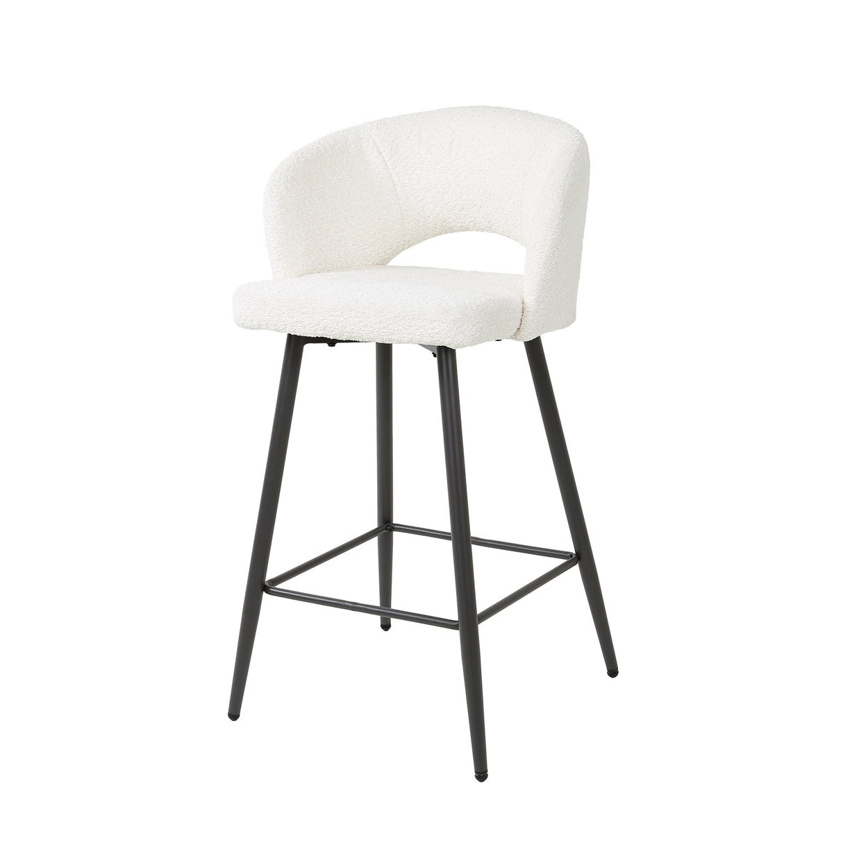 Tabouret de bar moderne blanc Alba en tissu bouclé 