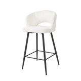 Tabouret de bar moderne blanc Alba en tissu bouclé 