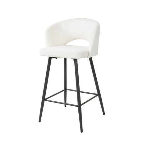 Tabouret de bar moderne blanc Alba en tissu bouclé 